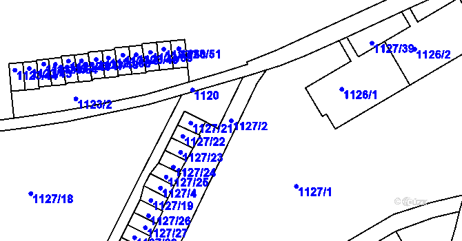 Parcela st. 1127/2 v KÚ Dejvice, Katastrální mapa