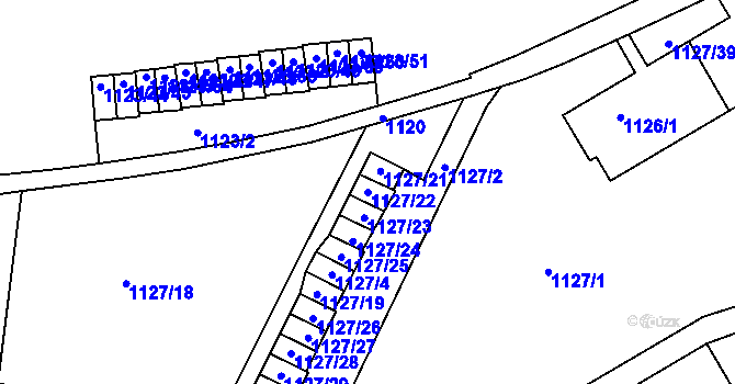 Parcela st. 1127/22 v KÚ Dejvice, Katastrální mapa