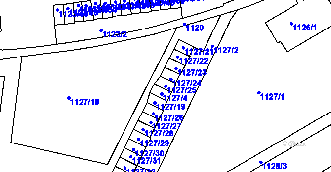 Parcela st. 1127/25 v KÚ Dejvice, Katastrální mapa