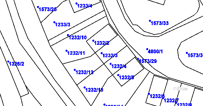 Parcela st. 1232/3 v KÚ Dejvice, Katastrální mapa