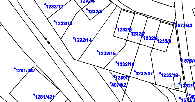 Parcela st. 1232/15 v KÚ Dejvice, Katastrální mapa