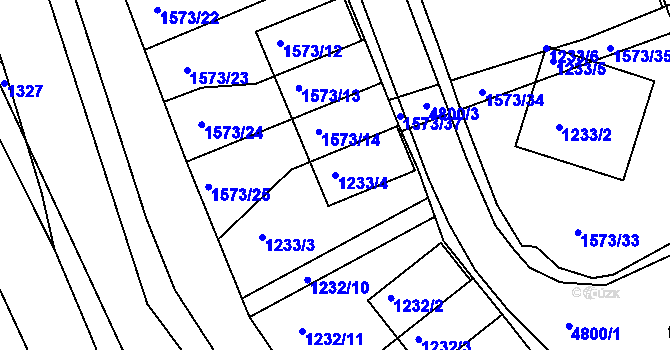 Parcela st. 1233/4 v KÚ Dejvice, Katastrální mapa