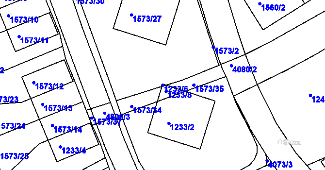 Parcela st. 1233/6 v KÚ Dejvice, Katastrální mapa