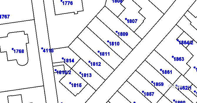 Parcela st. 1811 v KÚ Dejvice, Katastrální mapa