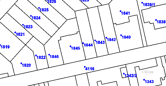 Parcela st. 1844 v KÚ Dejvice, Katastrální mapa