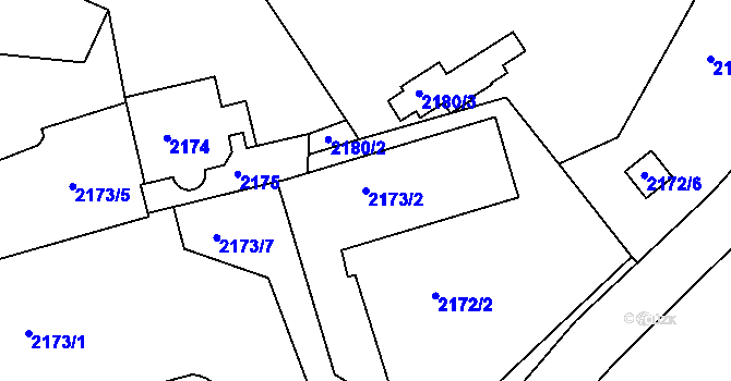 Parcela st. 2173/2 v KÚ Dejvice, Katastrální mapa