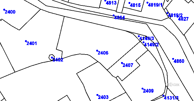 Parcela st. 2406 v KÚ Dejvice, Katastrální mapa