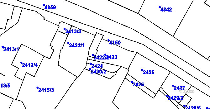 Parcela st. 2423 v KÚ Dejvice, Katastrální mapa