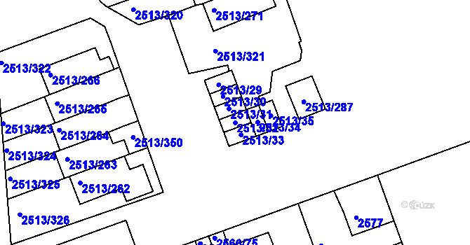 Parcela st. 2513/32 v KÚ Dejvice, Katastrální mapa