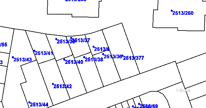 Parcela st. 2513/36 v KÚ Dejvice, Katastrální mapa