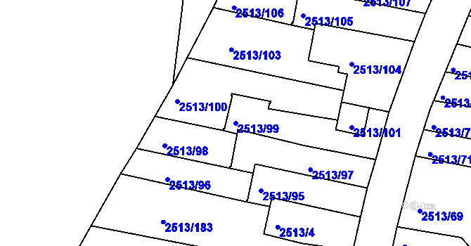 Parcela st. 2513/99 v KÚ Dejvice, Katastrální mapa