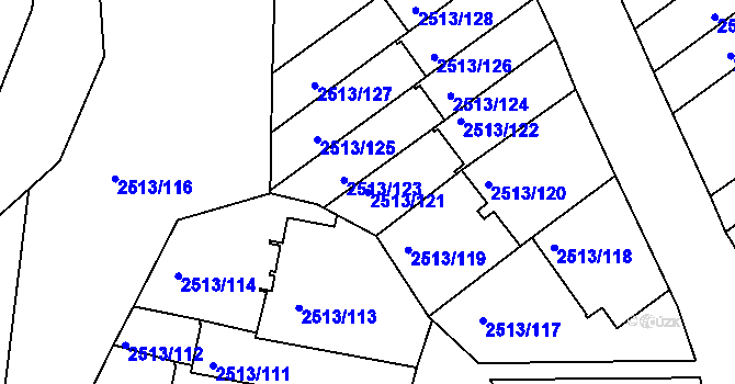 Parcela st. 2513/121 v KÚ Dejvice, Katastrální mapa