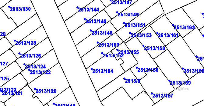 Parcela st. 2513/152 v KÚ Dejvice, Katastrální mapa