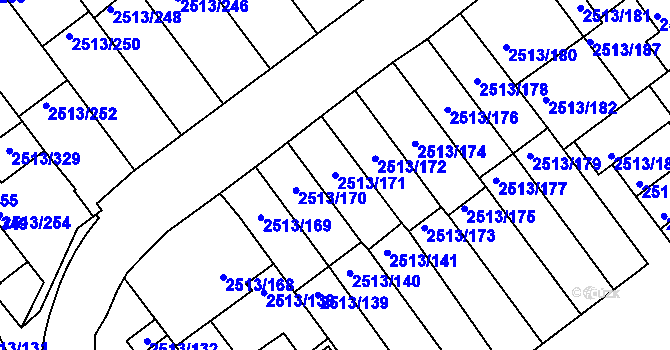 Parcela st. 2513/171 v KÚ Dejvice, Katastrální mapa