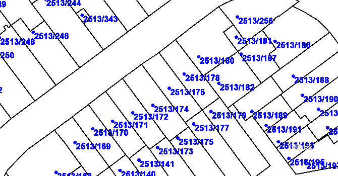 Parcela st. 2513/176 v KÚ Dejvice, Katastrální mapa