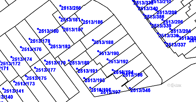 Parcela st. 2513/190 v KÚ Dejvice, Katastrální mapa