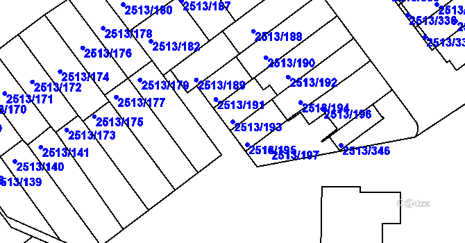 Parcela st. 2513/193 v KÚ Dejvice, Katastrální mapa