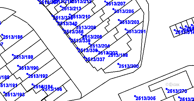 Parcela st. 2513/202 v KÚ Dejvice, Katastrální mapa