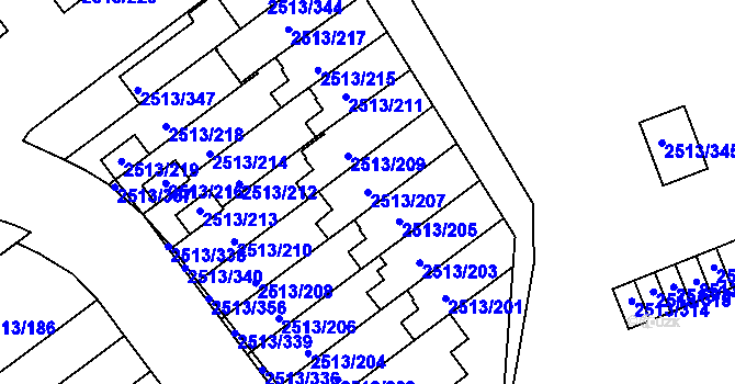 Parcela st. 2513/207 v KÚ Dejvice, Katastrální mapa