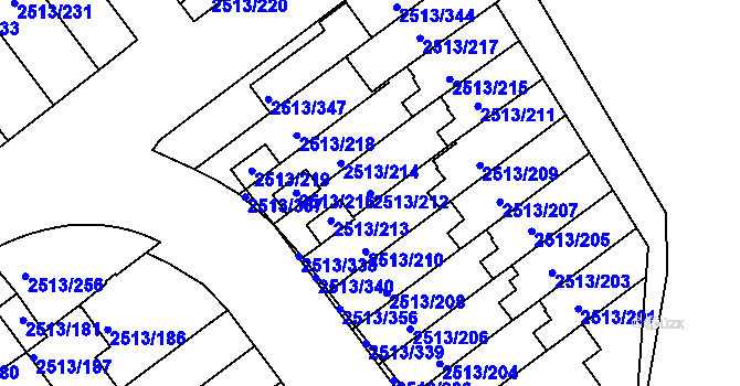 Parcela st. 2513/212 v KÚ Dejvice, Katastrální mapa