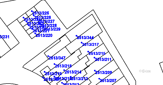 Parcela st. 2513/217 v KÚ Dejvice, Katastrální mapa