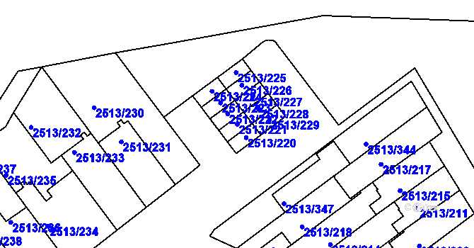 Parcela st. 2513/221 v KÚ Dejvice, Katastrální mapa