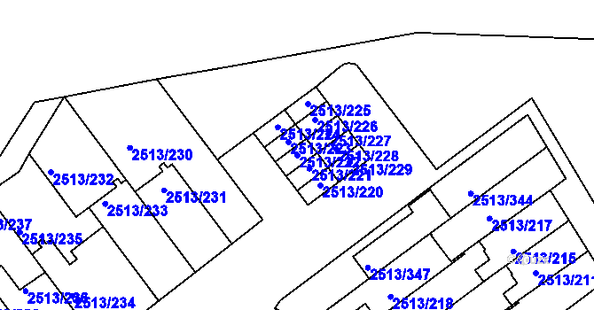 Parcela st. 2513/222 v KÚ Dejvice, Katastrální mapa