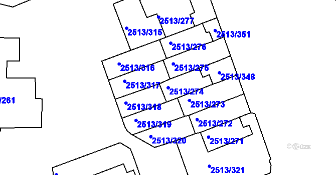 Parcela st. 2513/274 v KÚ Dejvice, Katastrální mapa