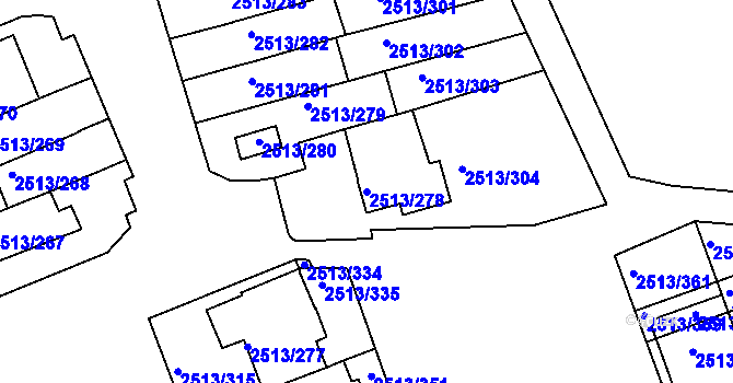 Parcela st. 2513/278 v KÚ Dejvice, Katastrální mapa