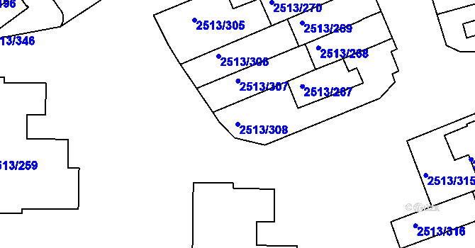 Parcela st. 2513/308 v KÚ Dejvice, Katastrální mapa