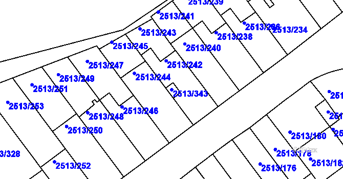 Parcela st. 2513/343 v KÚ Dejvice, Katastrální mapa