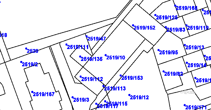 Parcela st. 2519/10 v KÚ Dejvice, Katastrální mapa