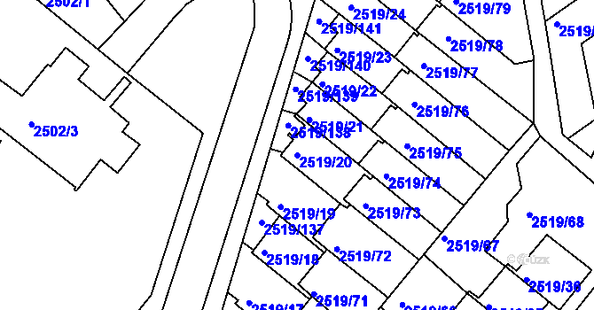 Parcela st. 2519/20 v KÚ Dejvice, Katastrální mapa