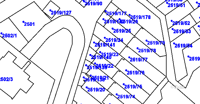 Parcela st. 2519/23 v KÚ Dejvice, Katastrální mapa