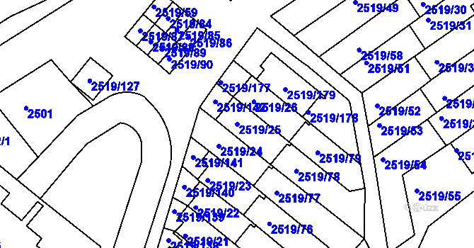 Parcela st. 2519/25 v KÚ Dejvice, Katastrální mapa