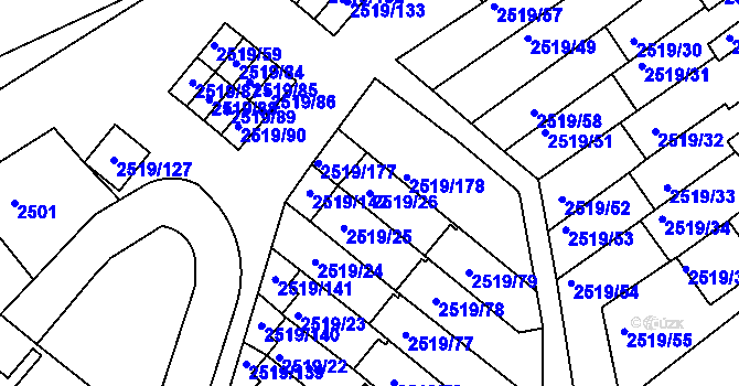 Parcela st. 2519/26 v KÚ Dejvice, Katastrální mapa