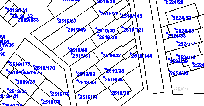 Parcela st. 2519/32 v KÚ Dejvice, Katastrální mapa