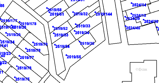 Parcela st. 2519/35 v KÚ Dejvice, Katastrální mapa