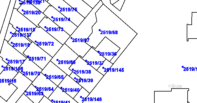 Parcela st. 2519/36 v KÚ Dejvice, Katastrální mapa
