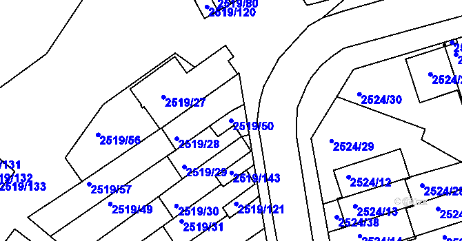 Parcela st. 2519/50 v KÚ Dejvice, Katastrální mapa