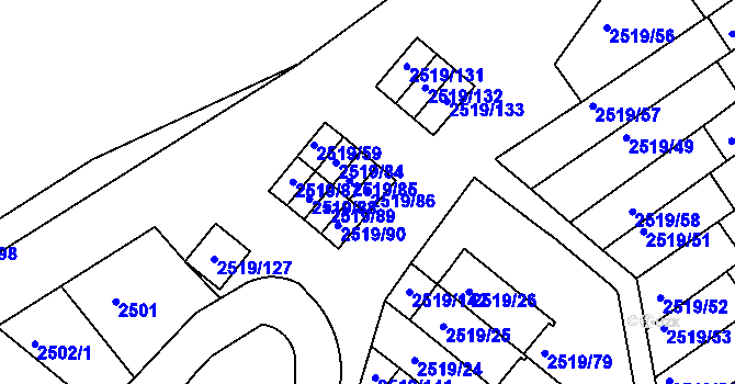Parcela st. 2519/86 v KÚ Dejvice, Katastrální mapa