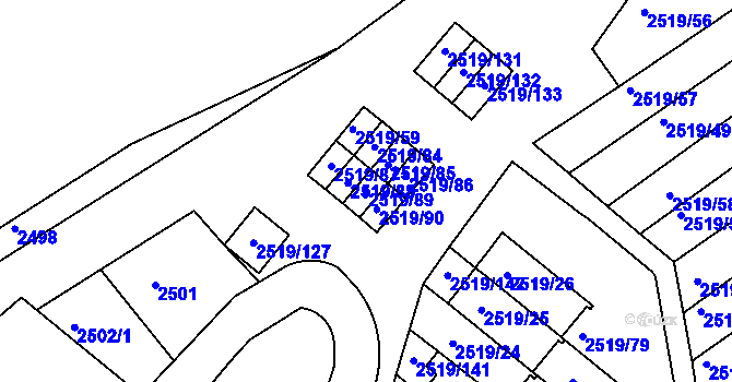 Parcela st. 2519/89 v KÚ Dejvice, Katastrální mapa