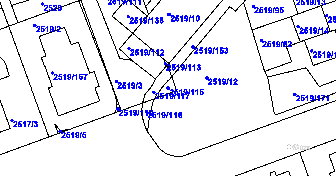 Parcela st. 2519/115 v KÚ Dejvice, Katastrální mapa