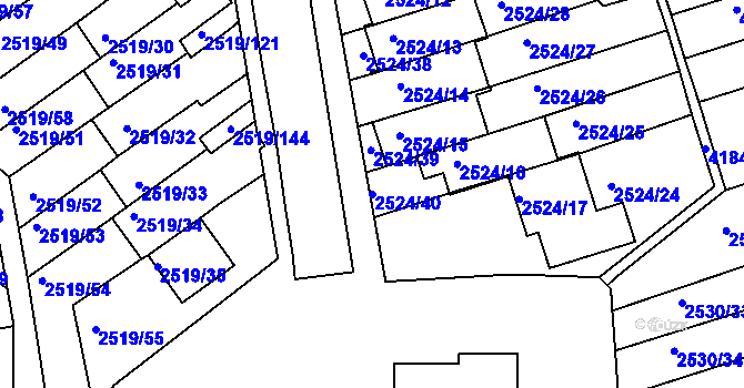 Parcela st. 2524/40 v KÚ Dejvice, Katastrální mapa