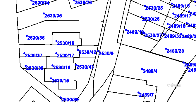 Parcela st. 2530/9 v KÚ Dejvice, Katastrální mapa