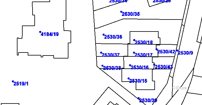 Parcela st. 2530/37 v KÚ Dejvice, Katastrální mapa