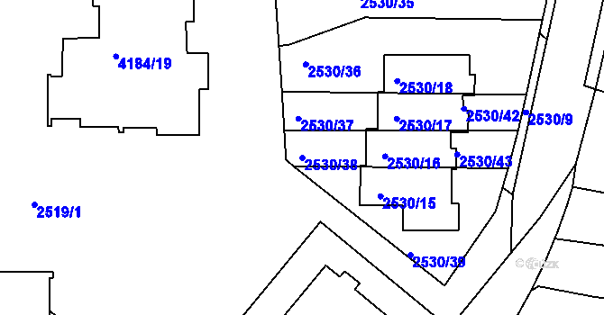 Parcela st. 2530/38 v KÚ Dejvice, Katastrální mapa