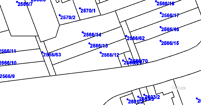 Parcela st. 2566/12 v KÚ Dejvice, Katastrální mapa