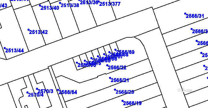 Parcela st. 2566/67 v KÚ Dejvice, Katastrální mapa