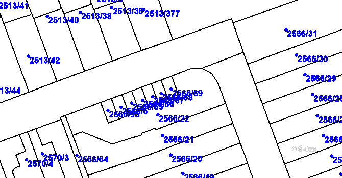 Parcela st. 2566/69 v KÚ Dejvice, Katastrální mapa